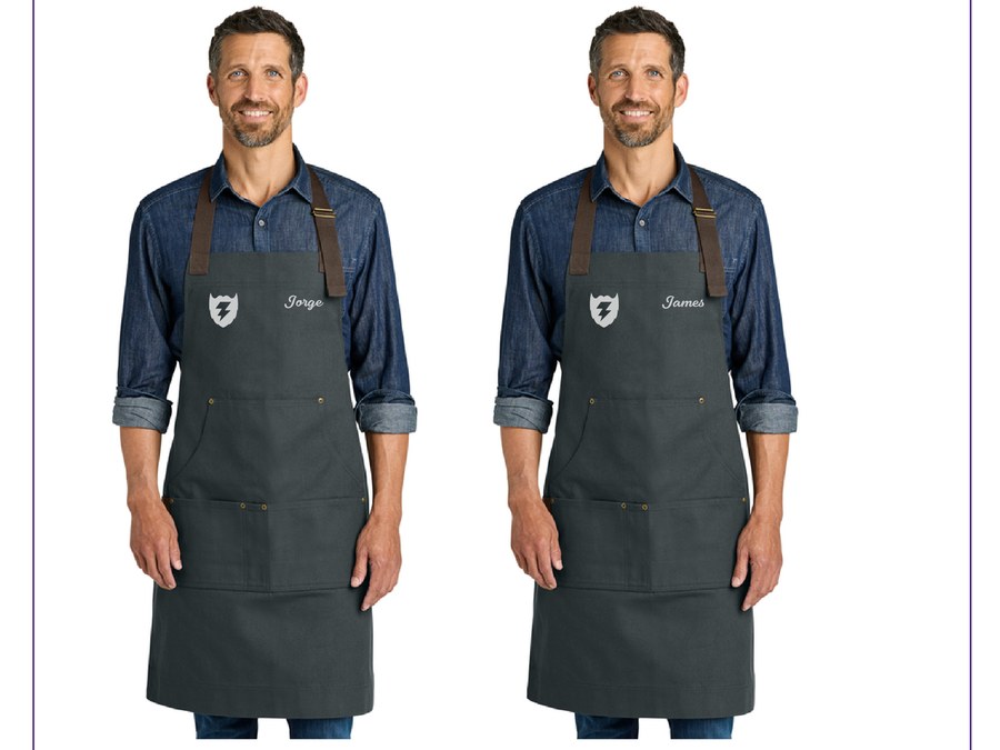 Zap's Barber branded aprons